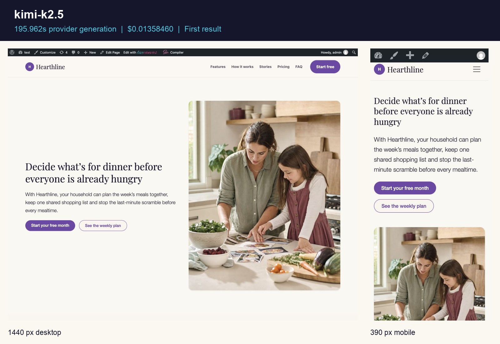 Kimi K2.5 desktop and mobile first result