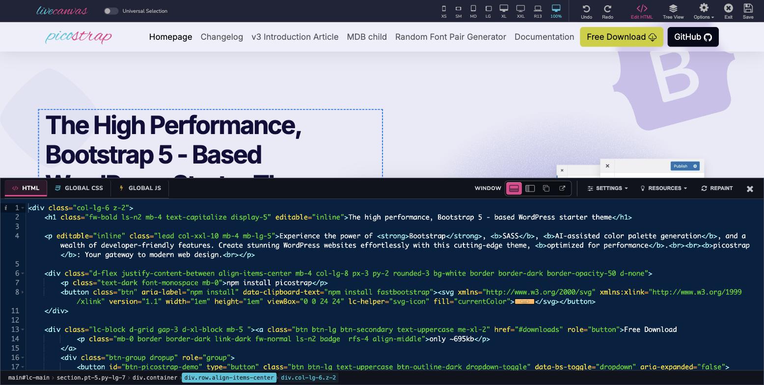 Clickable HTML breadcrumbs at the bottom of the code editor